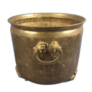 Vintage Clawfoot Copper Pot Brass Planter Ash Bucket Water Evaporator Decor 8.5"